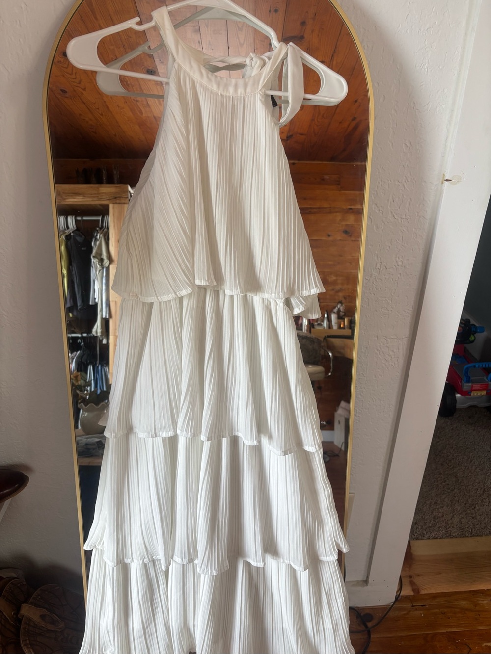 White Tiered Pleated Maxi Dress